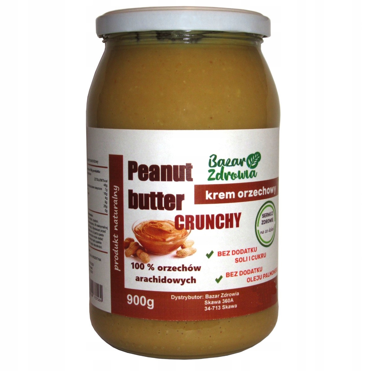 MASŁO ORZECHOWE CRUNCHY 900g naturalne BEZ DODATKÓW
