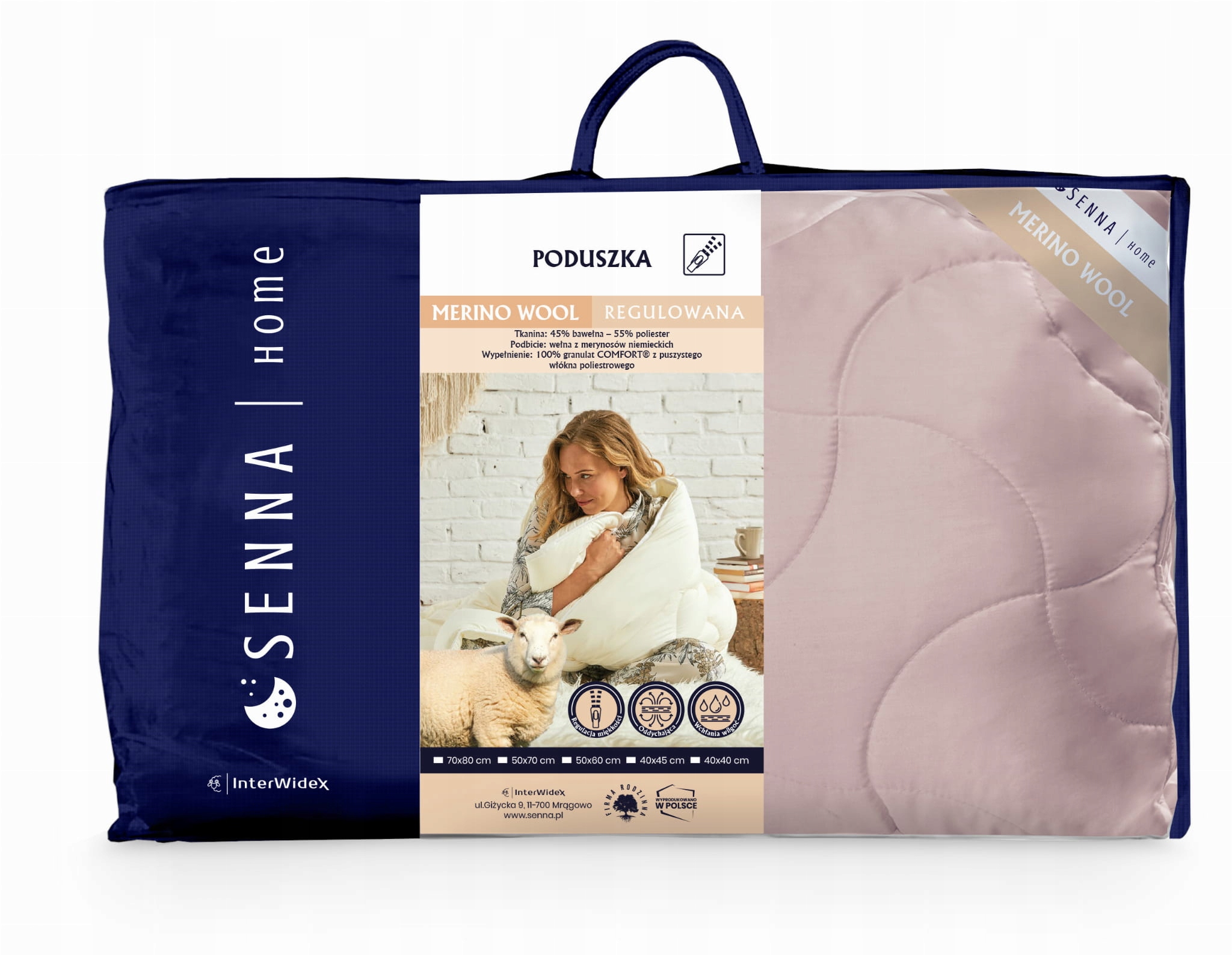 INTER WIDEX Poduszka 70x80 MERINO WOOL Regulowana