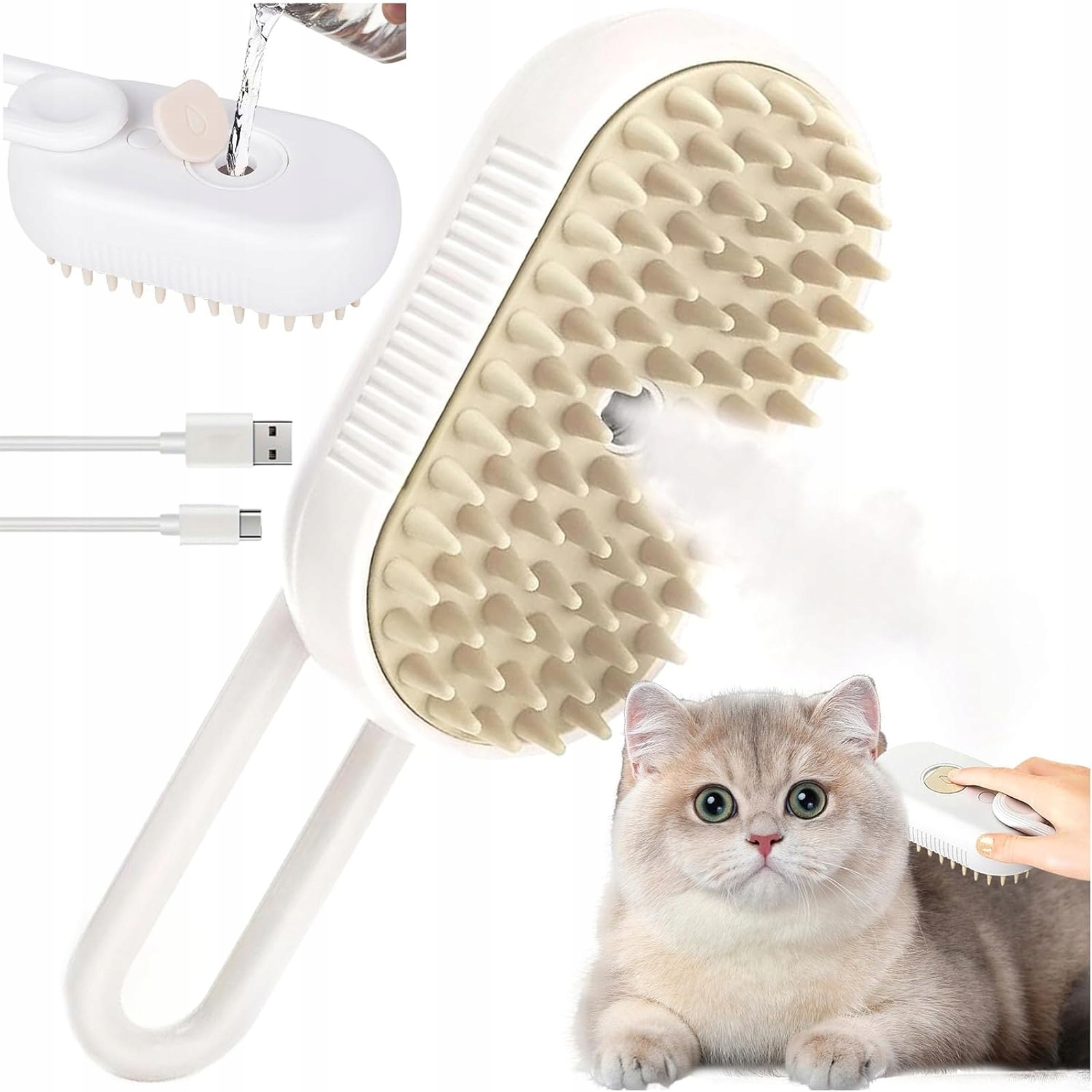 Levně Kartáč Pro Kočky S Párou 3V1 – K Odstraňování Chlupů, Pro Psy A Kočky Bílý