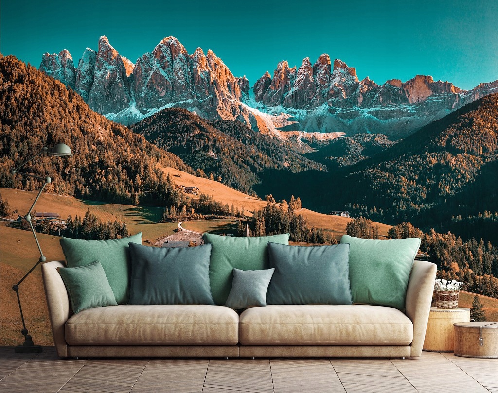 Fototapeta Jesenná krajina Dolomity dedina v horách 368x280 lepidlo