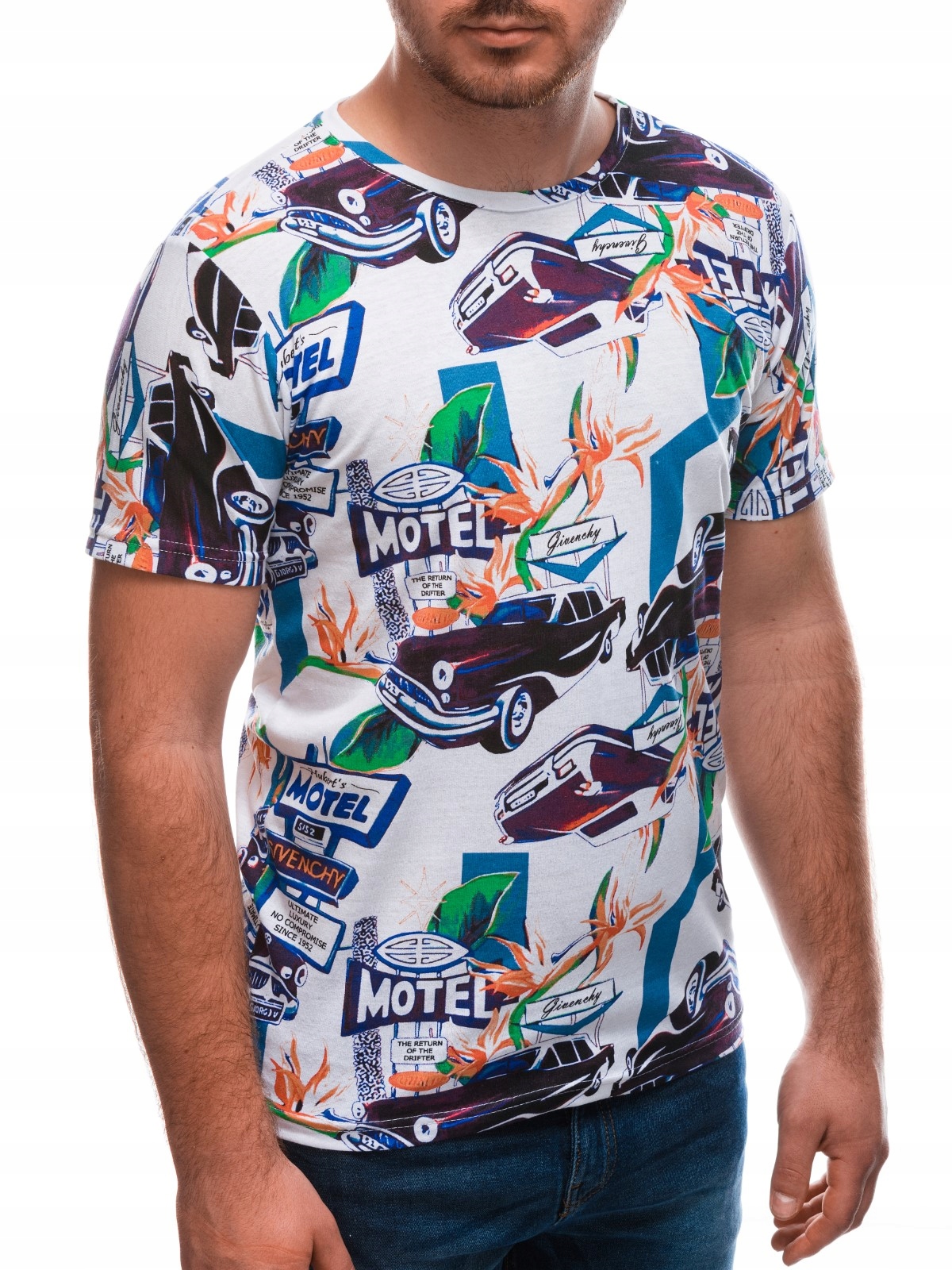 

T-shirt męski z nadrukiem 1655S biały XL