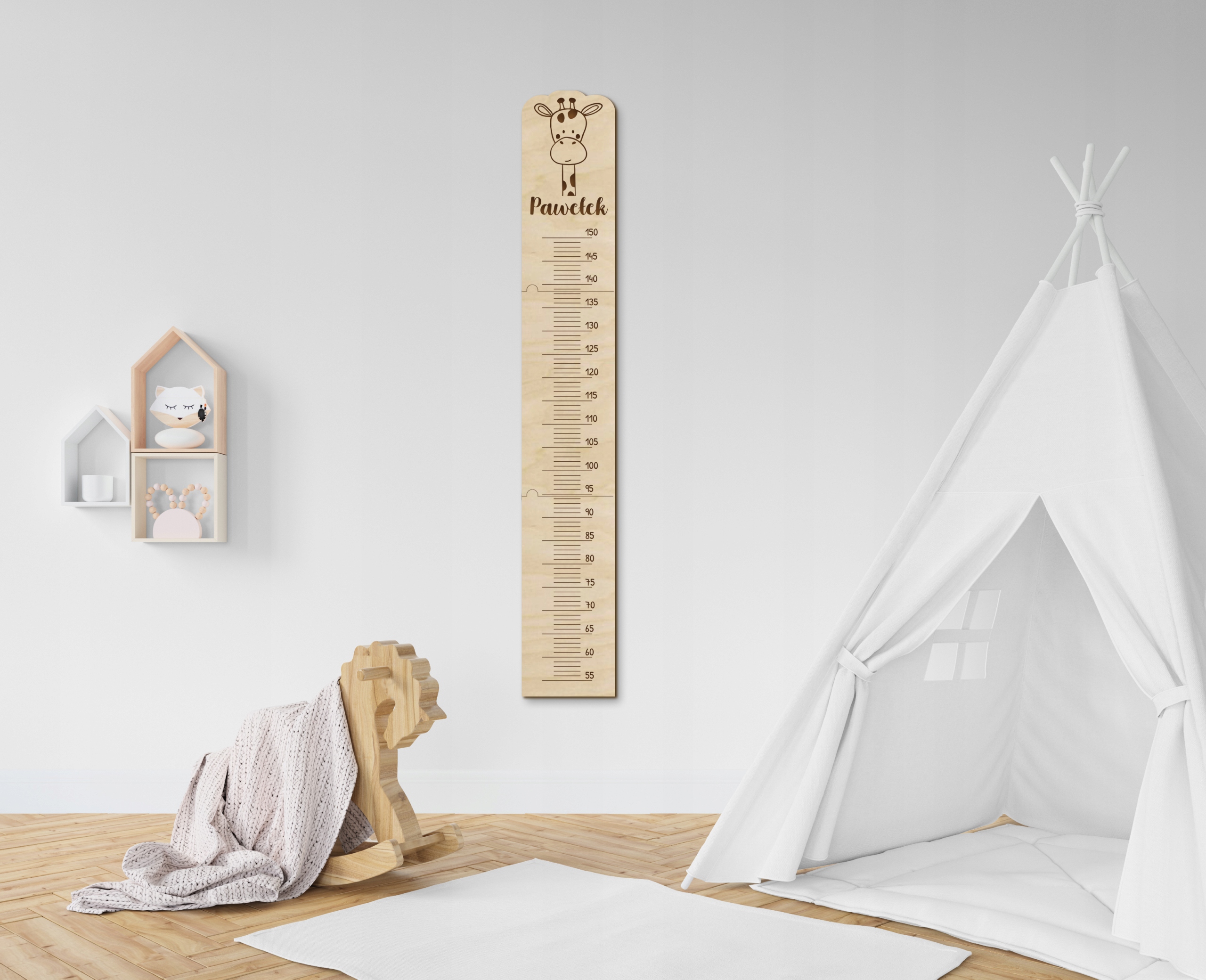 Miarka wzrostu drewniana dla dzieci Linijka do mierzenia wzrostu z IMIENIEM Długość 130 cm