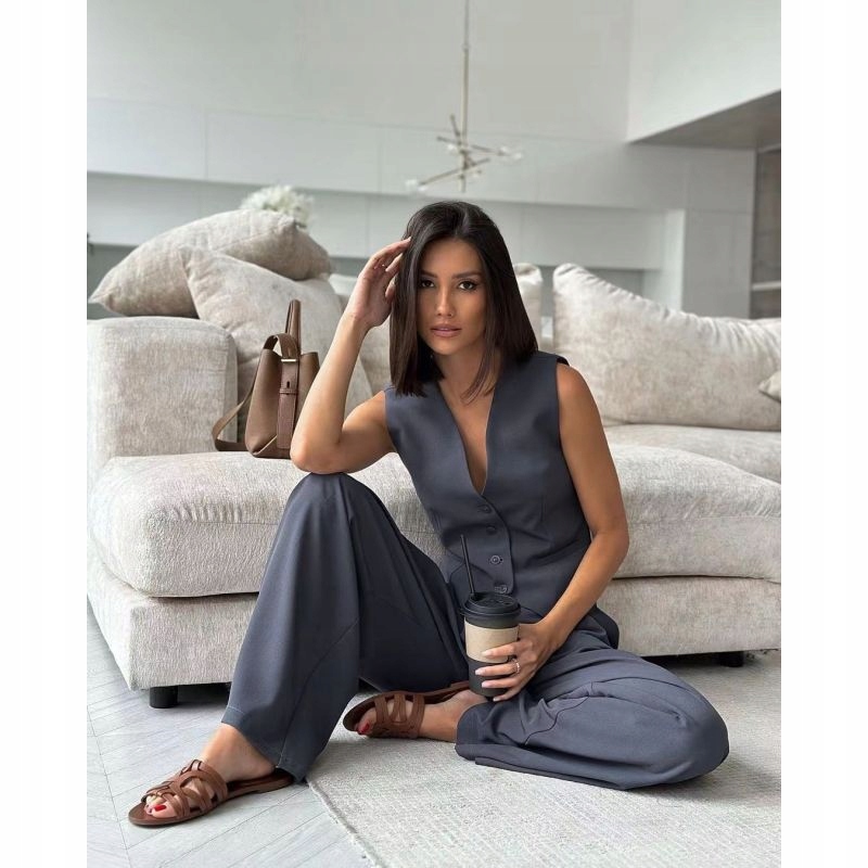 ELEGANCKI damski garnitur MARYNARKA SPODNIE Wzór dominujący bez wzoru