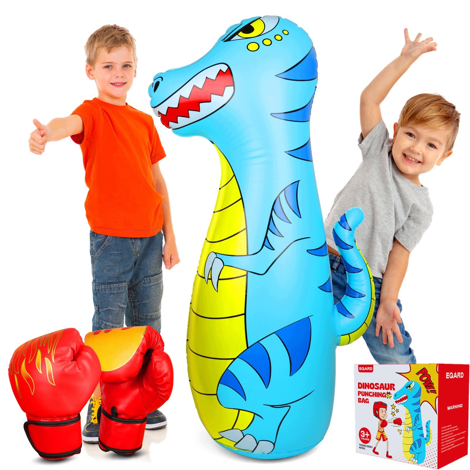 Dětský Boxovací Pytel 120 CM Dinosaurus Stojící Rukavice Modrý