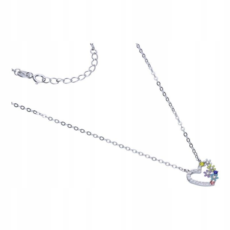 Stříbrný náhrdelník 925 srdíčko s zirkony květy, efektní, značkový