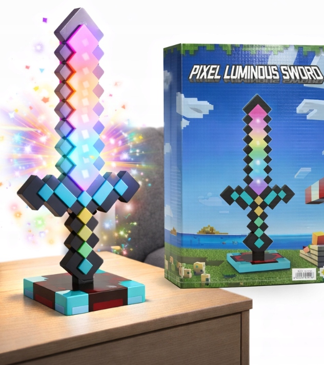PIXELOWY MIECZ LED–LAMPKA DEKORACYJNA RGB–MIECZ W STYLU PIXEL ART DLA FANÓW
