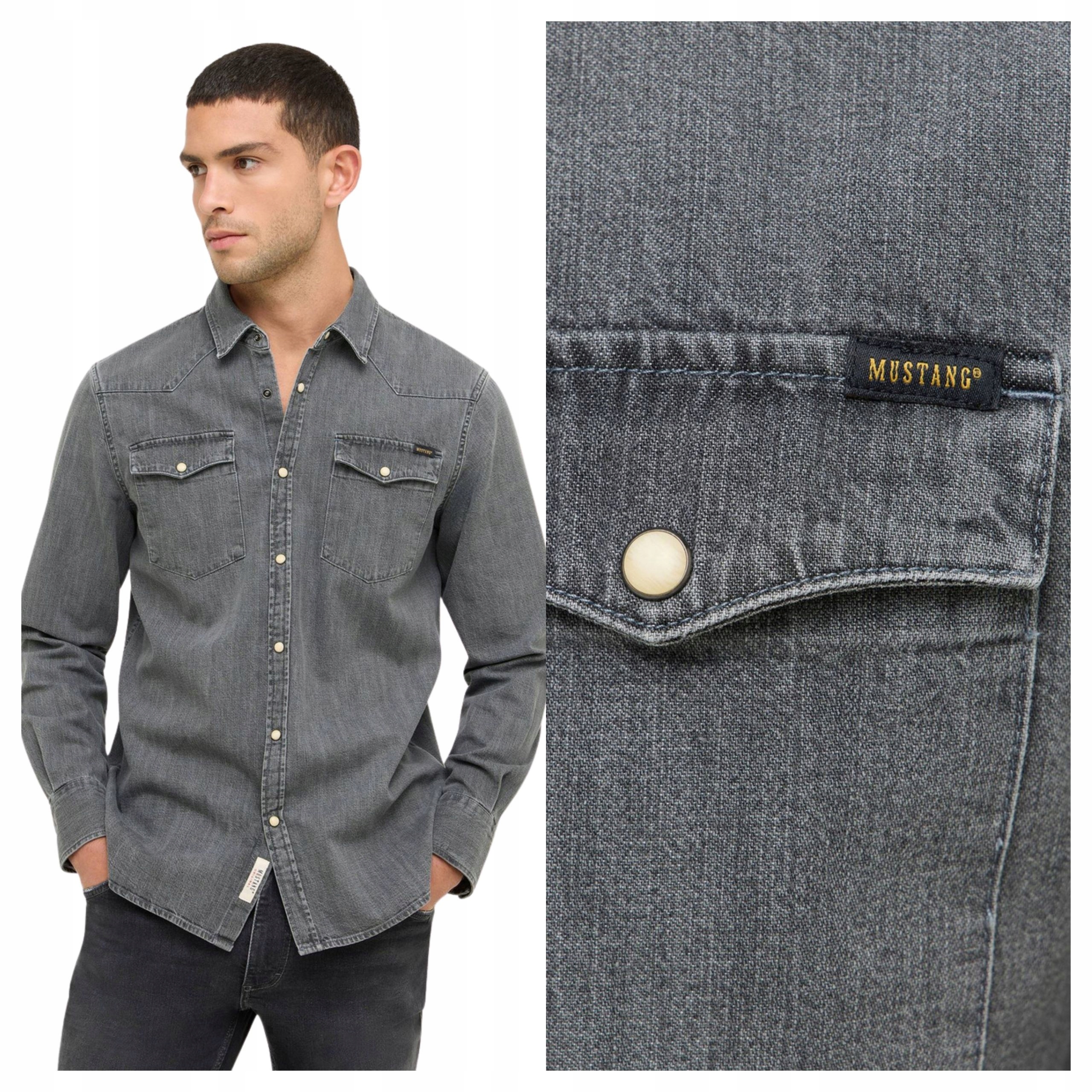 Pánská košile Mustang Duver Denim Bavlněná Černá Regular Bavlna XXL