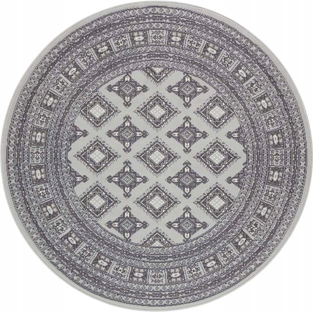Šedo-krémový tradičný, klasický okrúhly koberec do obývačky 160 cm