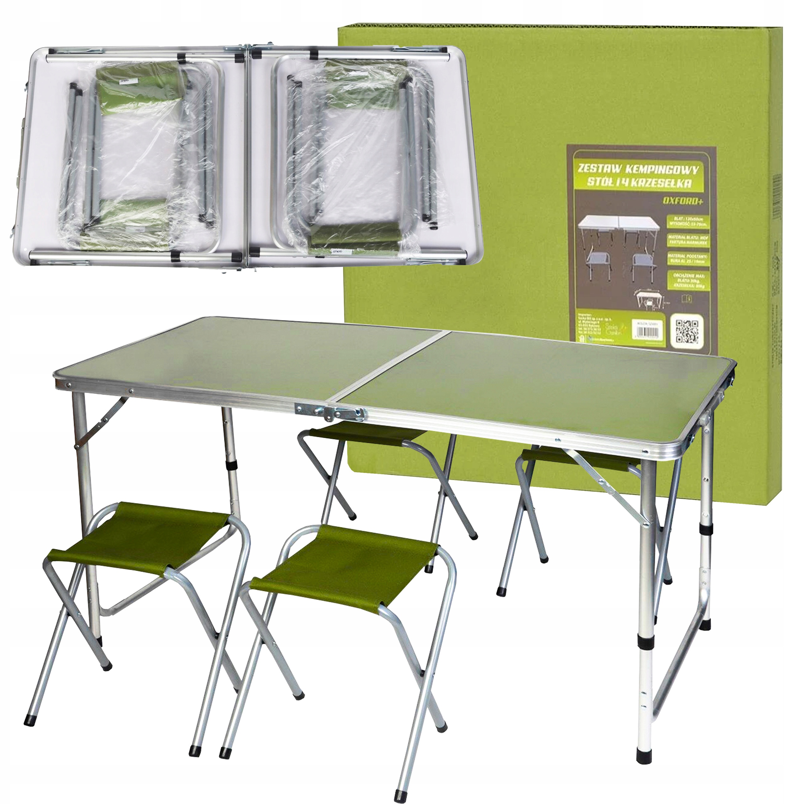 MEBLE OGRODOWE STÓŁ STOLIK TURYSTYCZNY SKŁADANY +4 KRZESŁA DUŻY ZESTAW 10W1