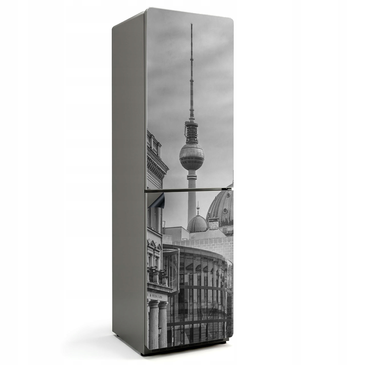 Dizajnová magnetická fólia na prednú časť chladničky, televízna veža v meste