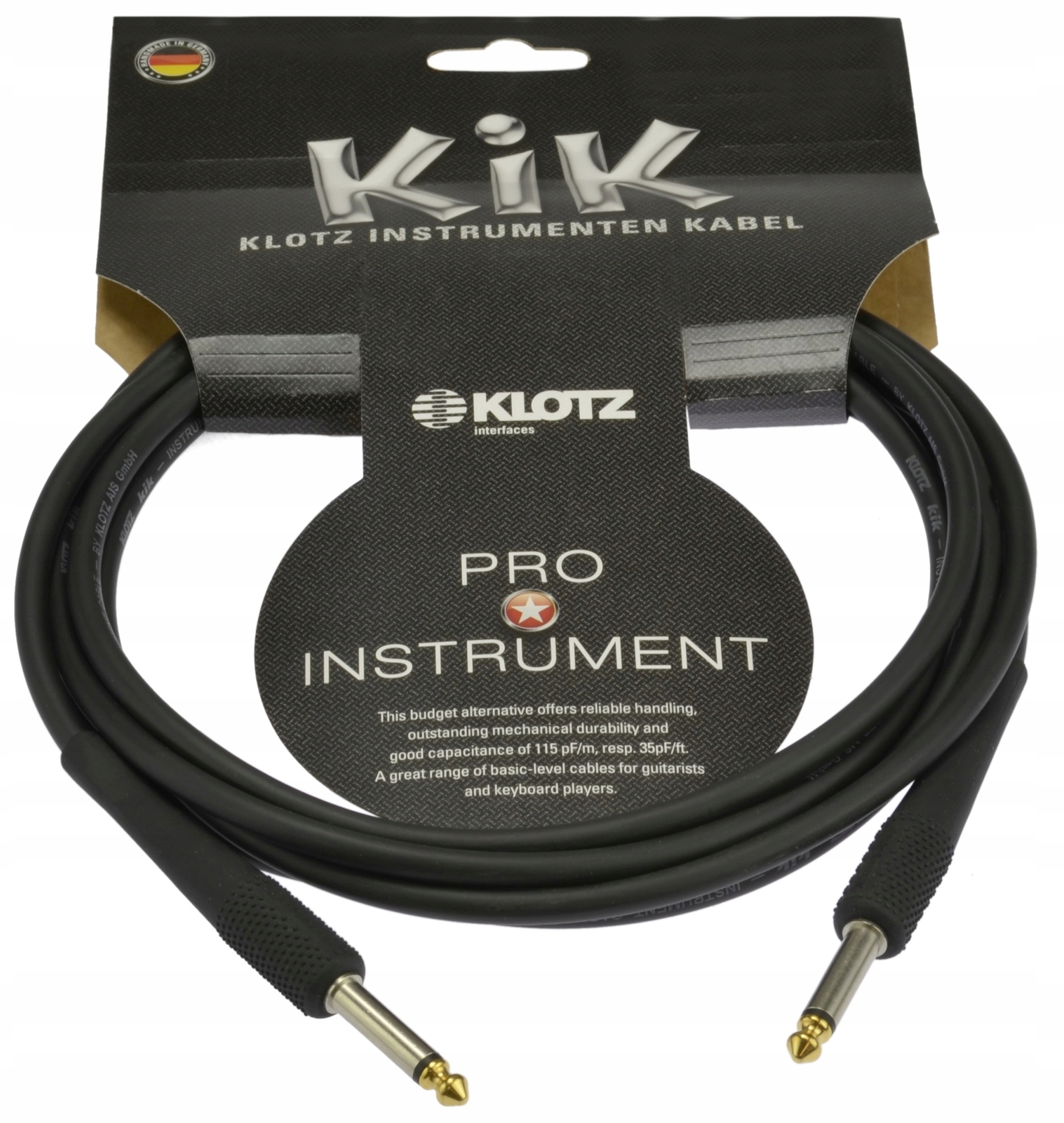 KLOTZ Kabel instrumentalny JACK 6,3 gitara GOLD 3m