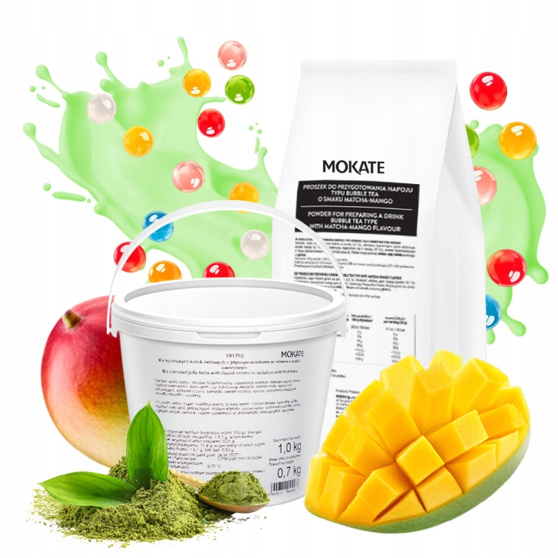 Mokate Bubble Tea Matcha Mango Kulki Zestaw Napój Owocowy 20 porcji