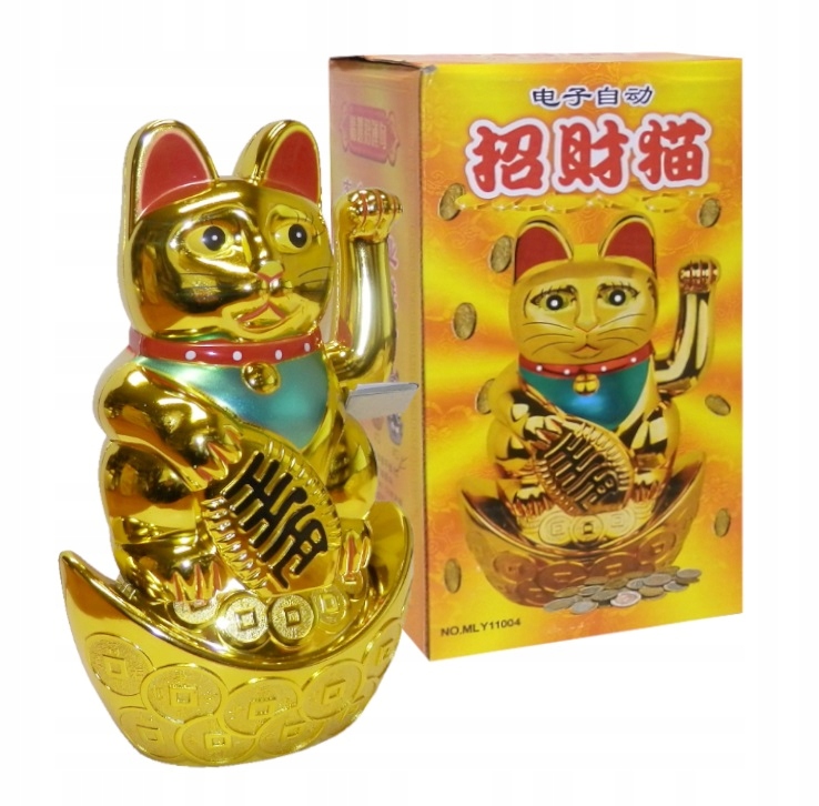 

Chiński Kot Szczęścia Maneki-neko Złoty 20 cm