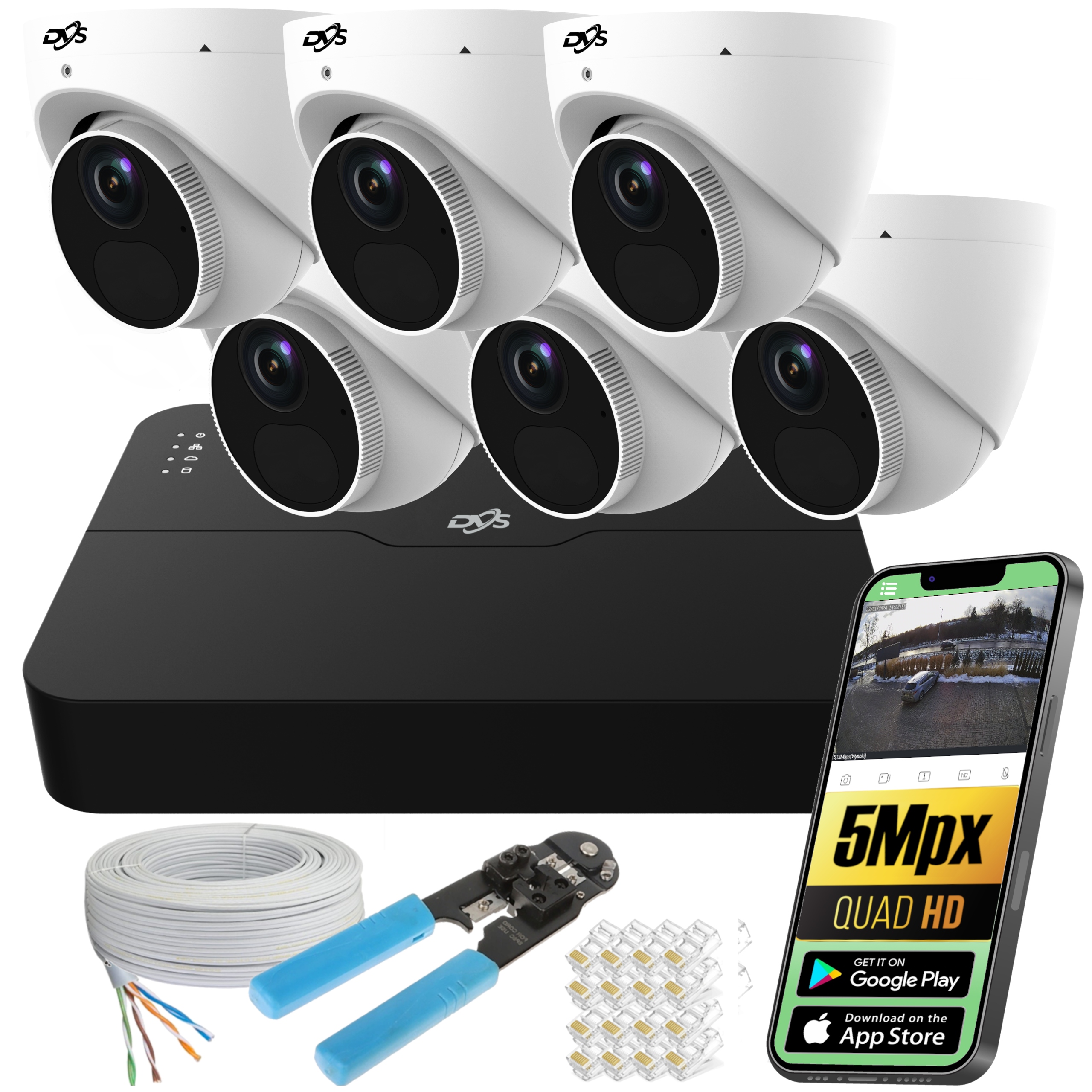 ZESTAW DO MONITORINGU IP KAMERY ZEWNĘTRZNE ZASILANIE POE 5MPX APLIKACJA DVS