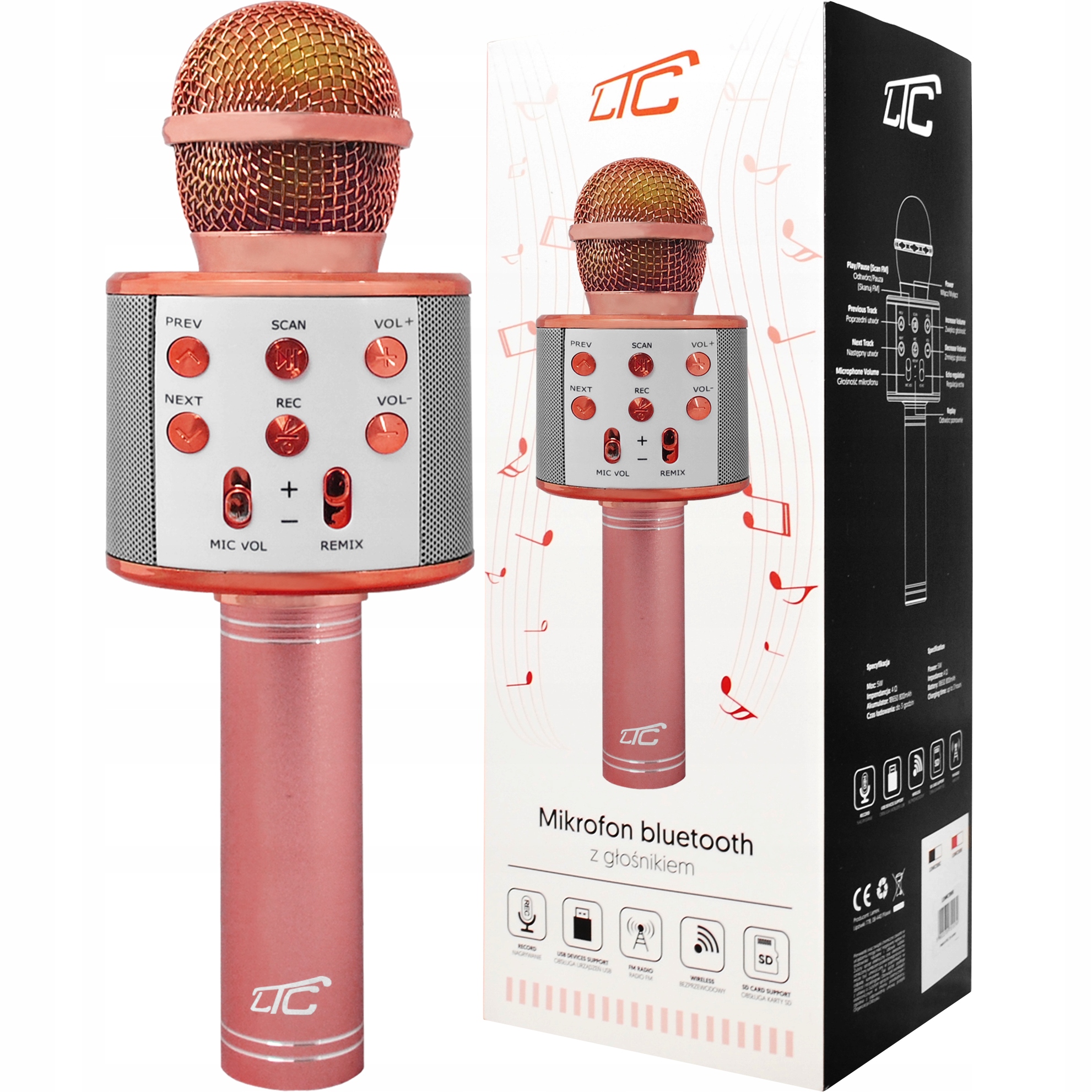 MIKROFON BEZPRZEWODOWY KARAOKE BLUETOOTH GŁOŚNIK