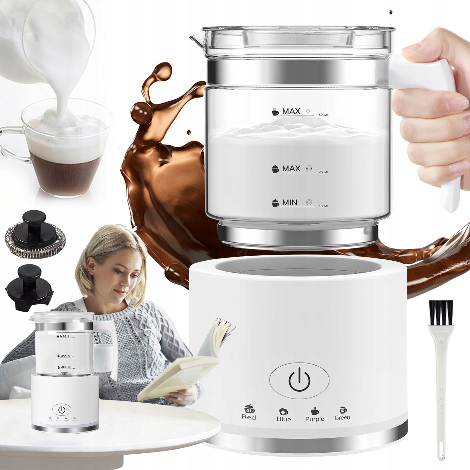 Elektrický Napěňovač Kávového Mléka Skleněný 500 ML 4 Funkce Automatický Domov