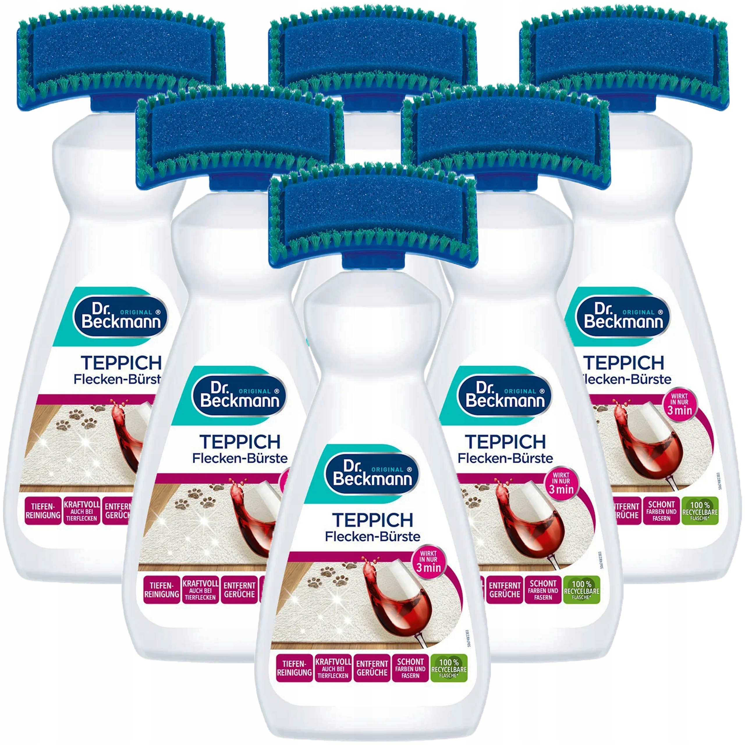 Dr. Beckmann Odstraňovač skvrn s kartáčem odstraňuje skvrny z koberců 6x650 ml
