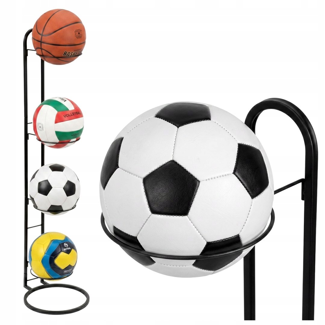 Stojak na piłki metalowy czarny Vamos Półka na 4 piłki Dla sportowca piłkar