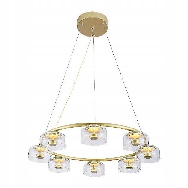 Velká závěsná lampa s skleněnými stínítky na zlatém kruhu