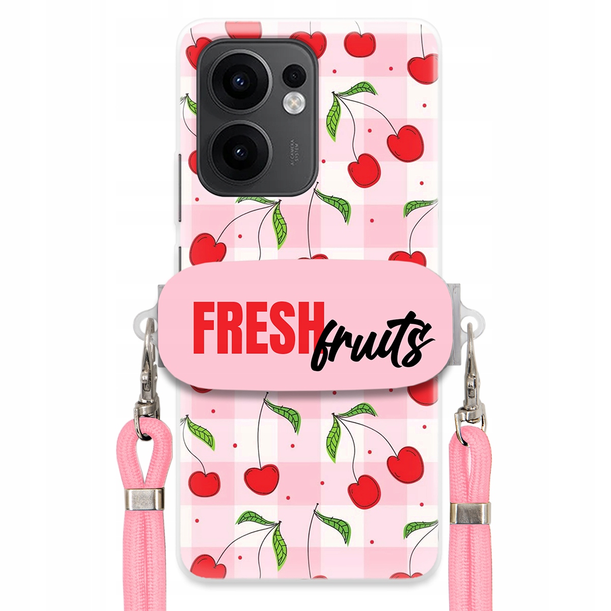 Pouzdro pro Oppo Reno 13F 4G Case Držák Šňůrka Růžová Fresh Fruits Mřížka