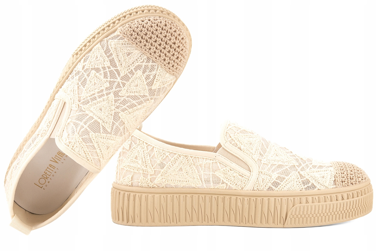 Loretta Vitale W1902 Krajkové Polobotky Tenisky Textilní Vložky 39 Béžová