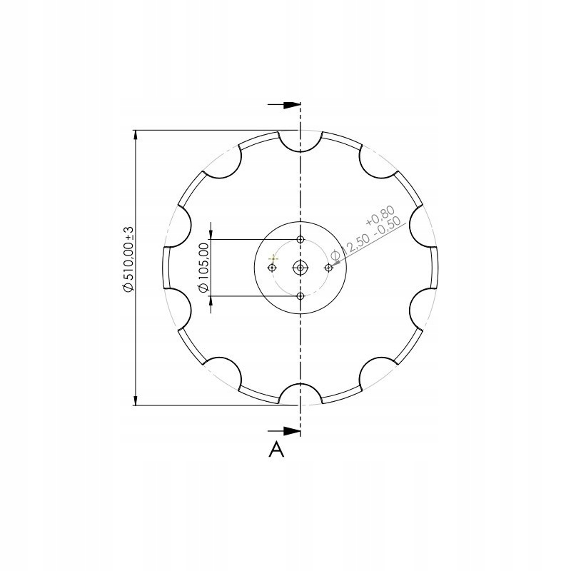 Talíř 510x5, 4x105x12,5, ozubený typ Lemken Heliodor č. originálu 34910027