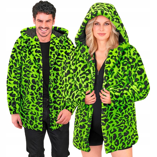 Plyšový Kabát S Kapucí S Leopardím Vzorem Zeleno-černý Karneval S/m