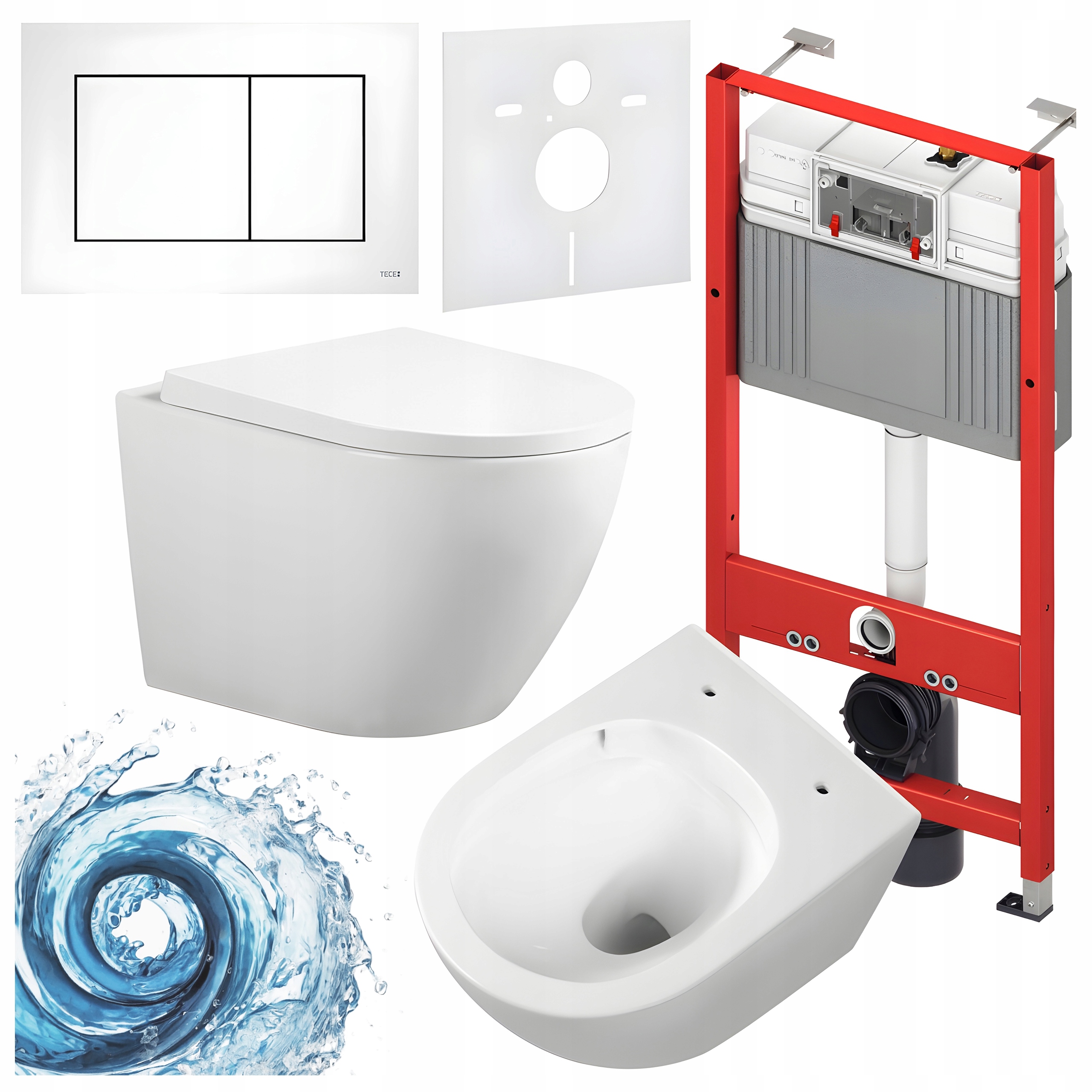 Zestaw Podtynkowy Wc Stelaż Tece FLOW-WH-TR-02 Przycisk TC-9240417 Biały