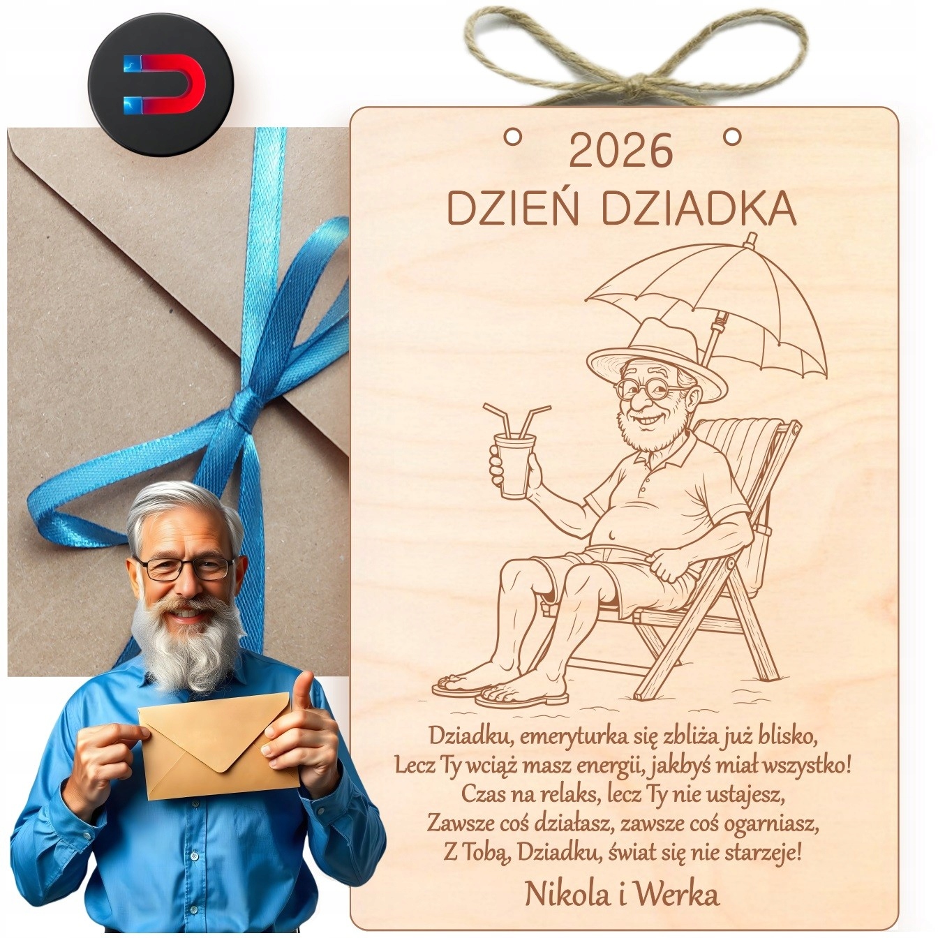 Kartička Na Den Dědečka, Nápad Na Dárek, Cedulka S Gravírováním Magnet