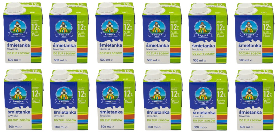 Levně 12 x 500 ml Łowicz Smetana Łowicka Uht 12% Karton