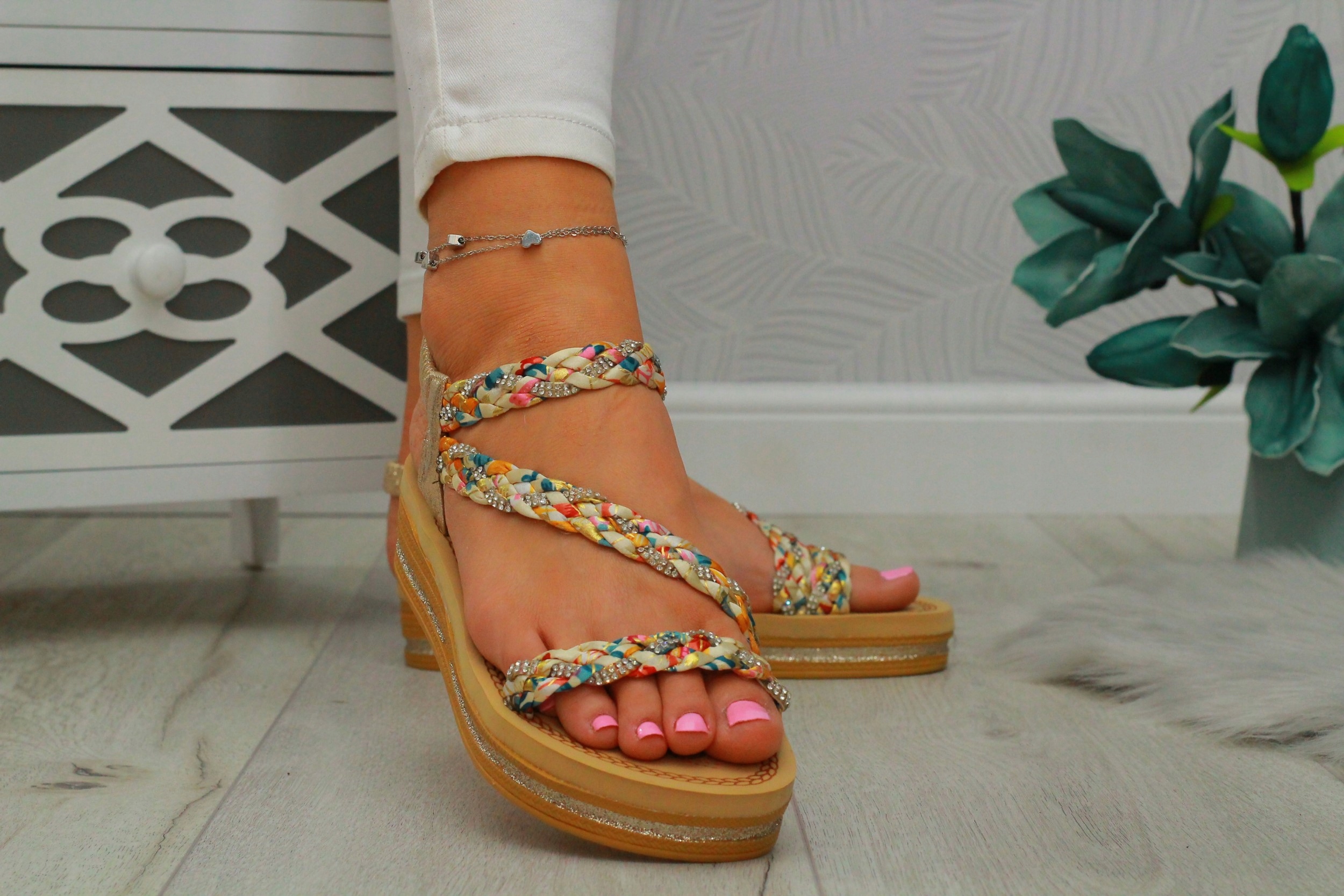 SANDAŁY DAMSKIE Z GUMECZKAMI ELEGANCKIE PLECIONE Materiał zewnętrzny inny