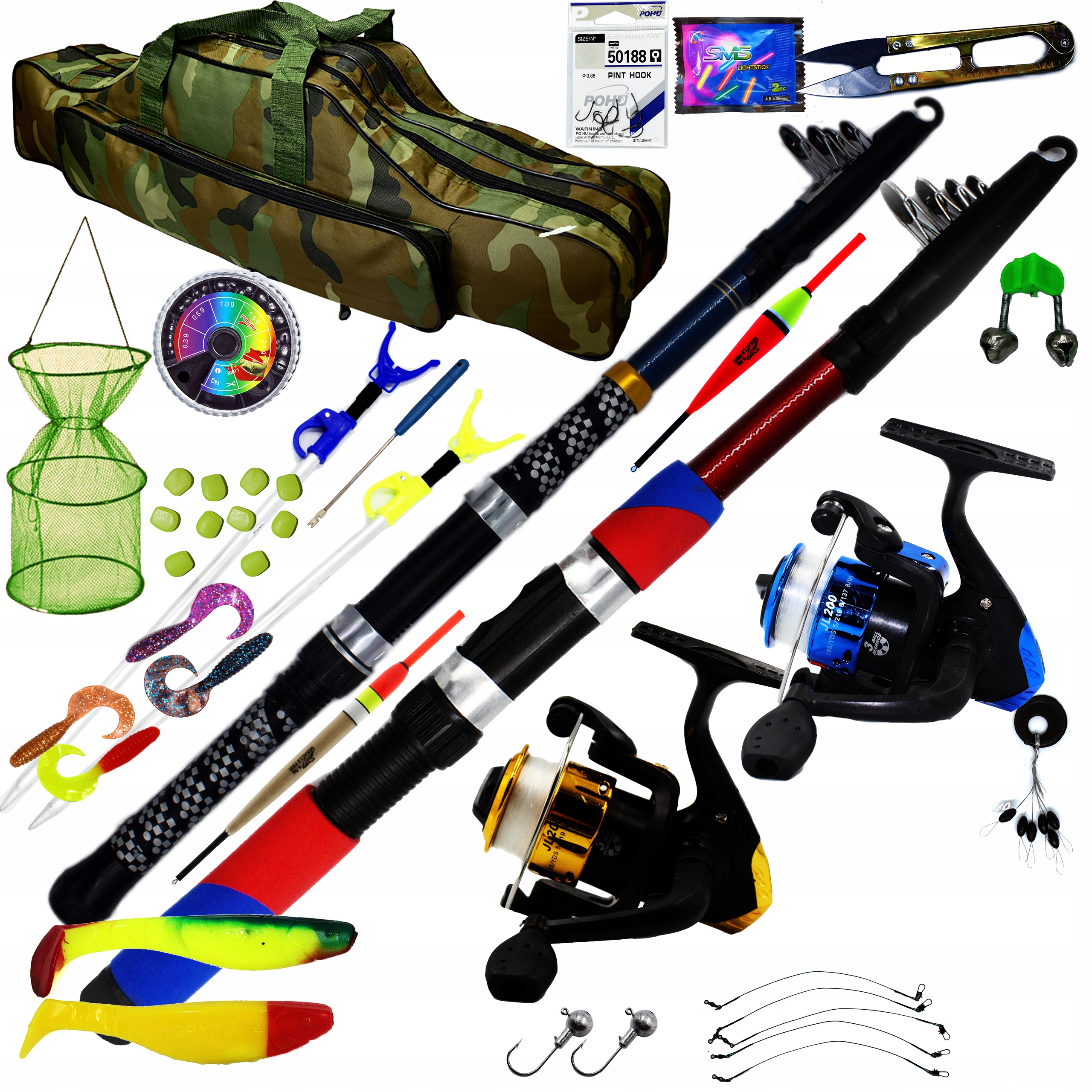 Podwójny Zestaw Wędkarski Dla Dzieci Kompletny Wędki kołowrotki