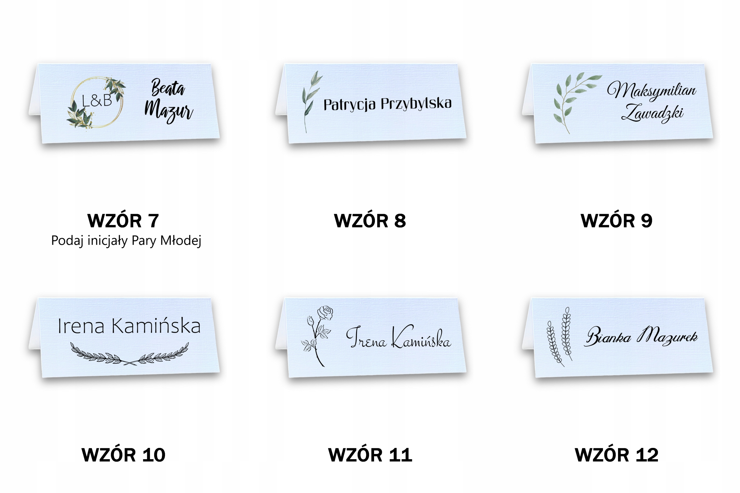 WINIETKI ŚLUBNE WESELNE NA STÓŁ WIZYTÓWKI ŚLUBNE 6 SZTUK KWIATOWE WYBÓR Liczba sztuk w ofercie 1 szt.