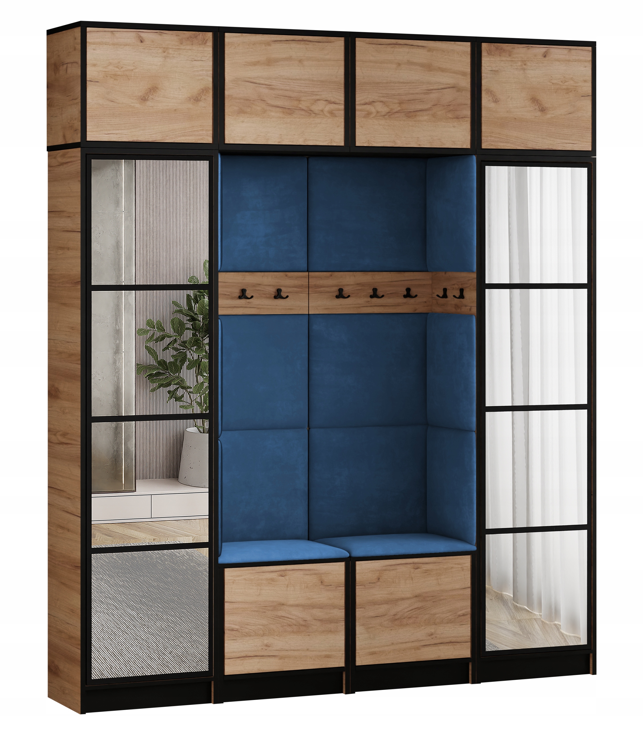 Šatní skříň s nástavcem Costa 18 dub craft modrá tkanina, sedák