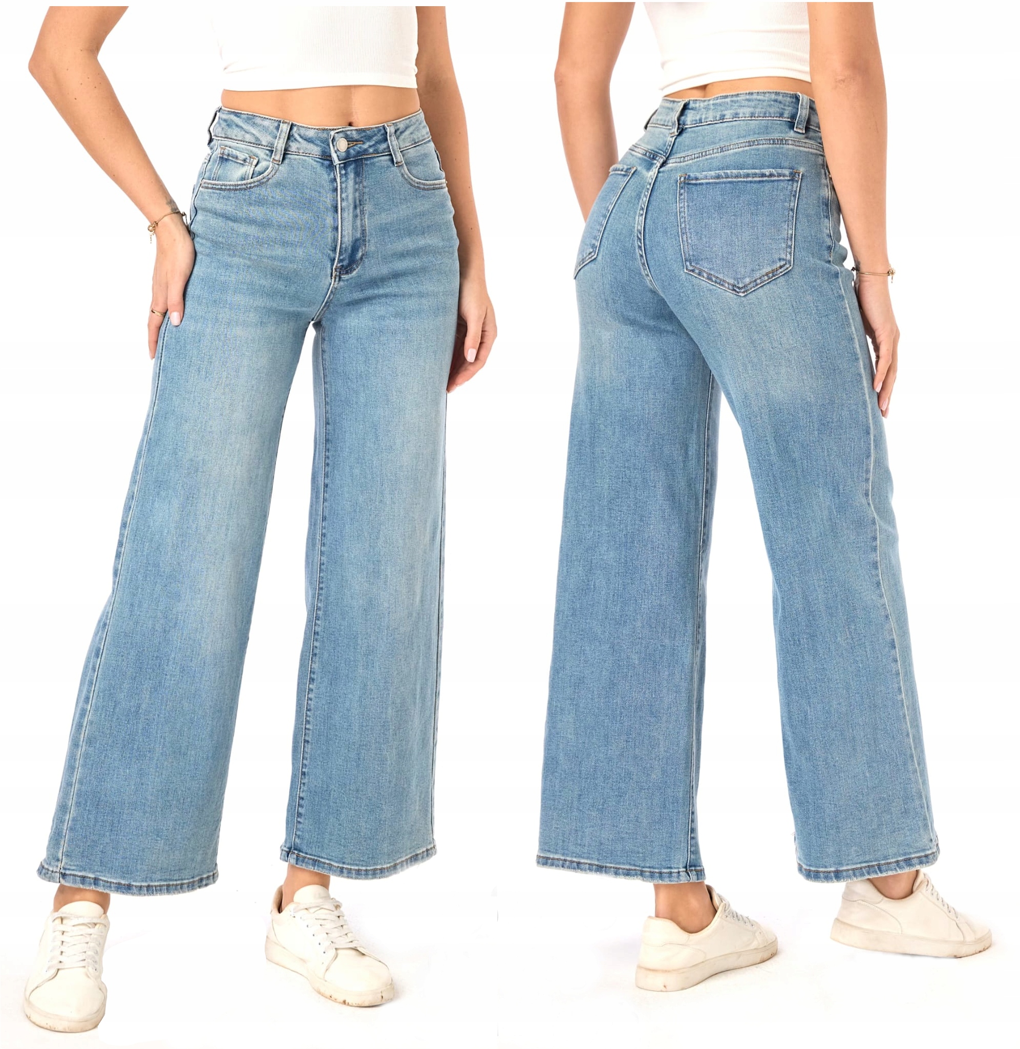 JEANSY DAMSKIE PROSTE SPODNIE SZEROKIE JASNE RETRO WIDE LEG S