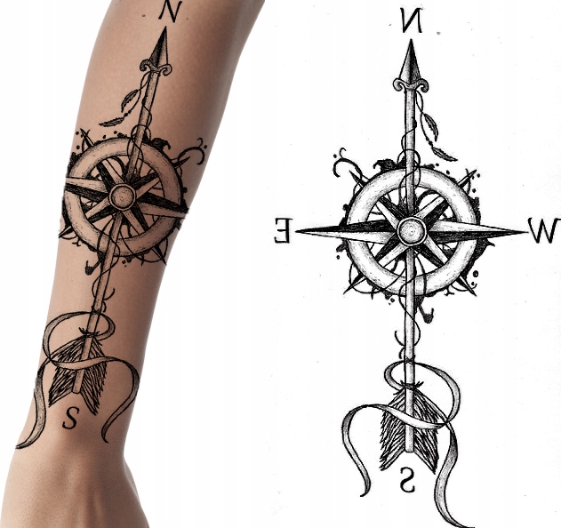 

Tatuaż zmywalny róża kierunków północ strzałka