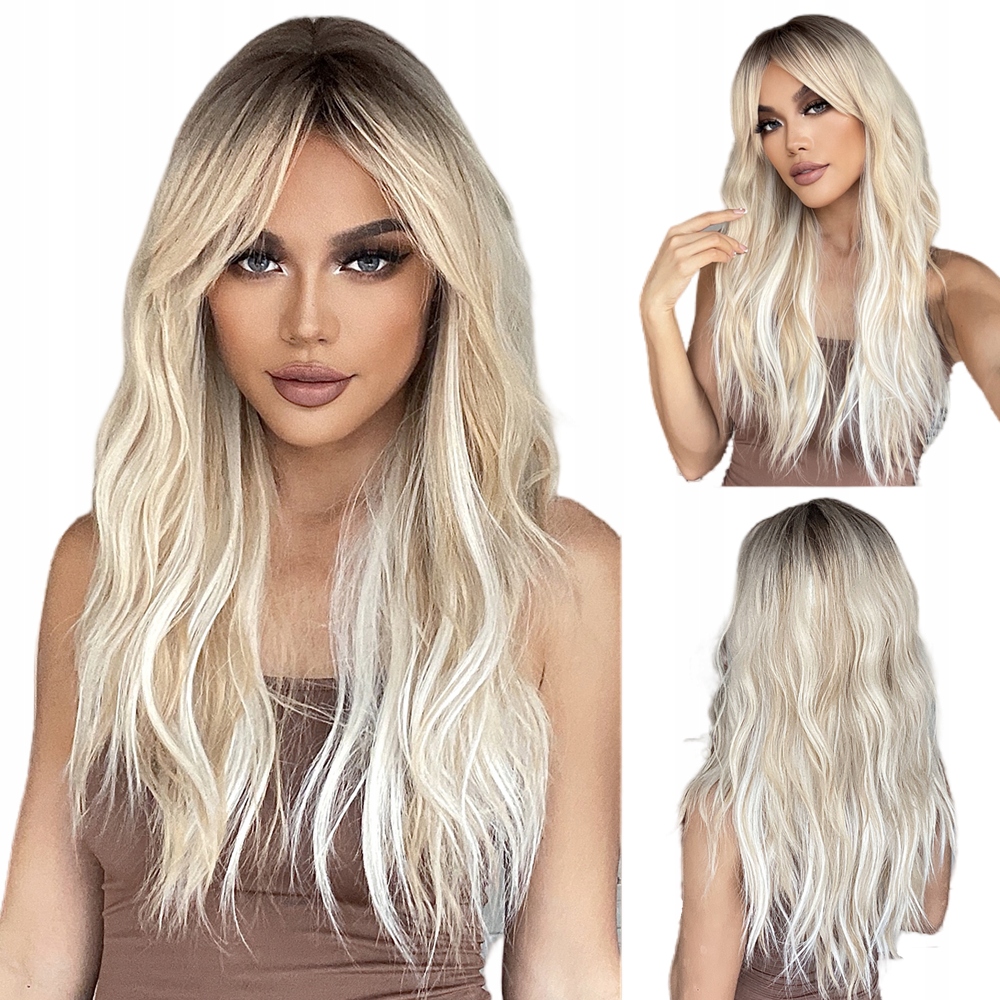 Blond Ombre Paruka Dlouhé Vlasy Vlny Přírodní