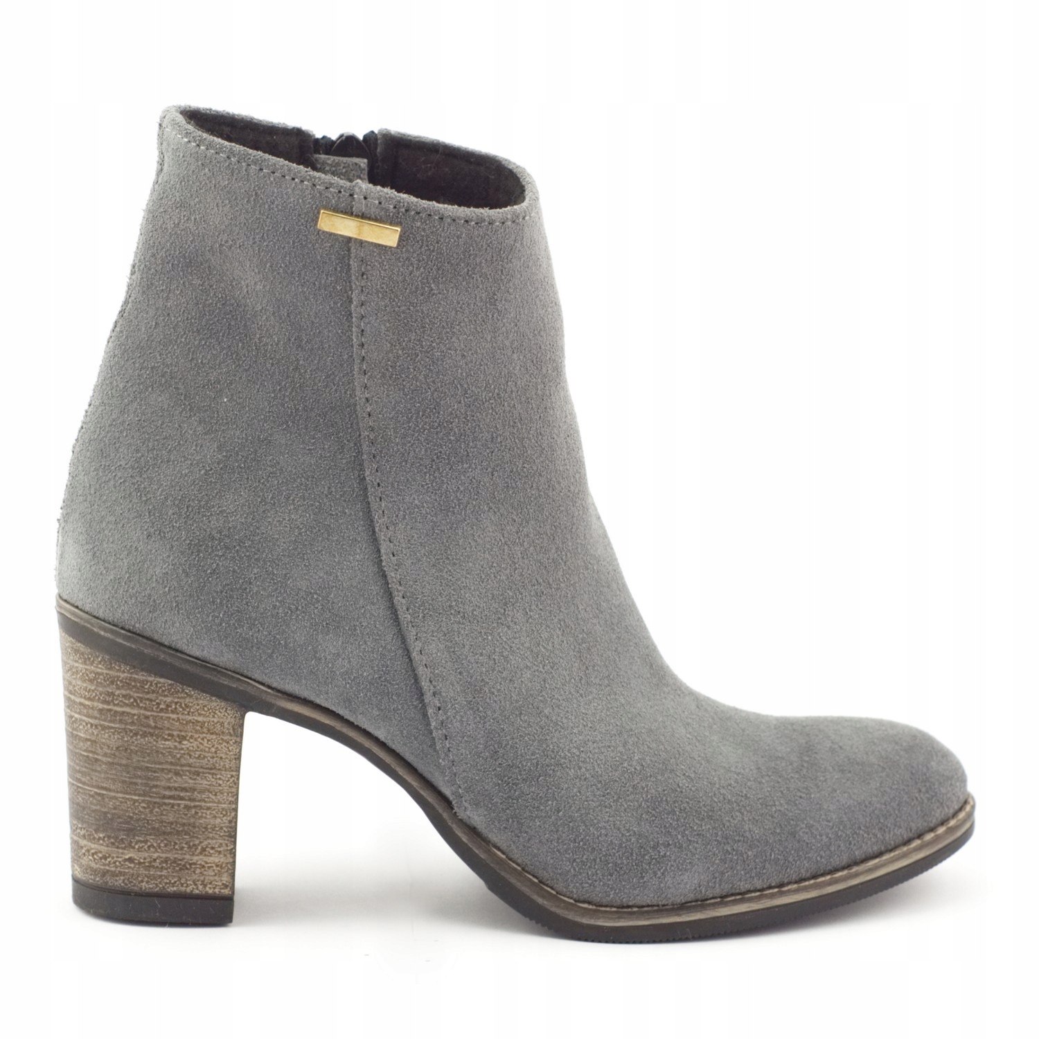 

Botki Na Obcasie Skórzane Polskie Sara Szare 36