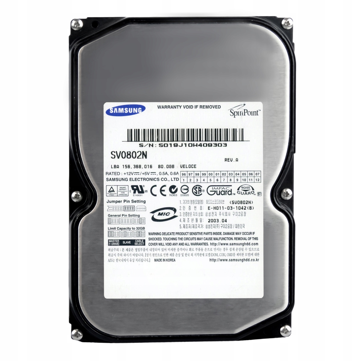 Samsung SpinPoint V80 80GB Ata 5.4K 2MB 3.5" SV0802N