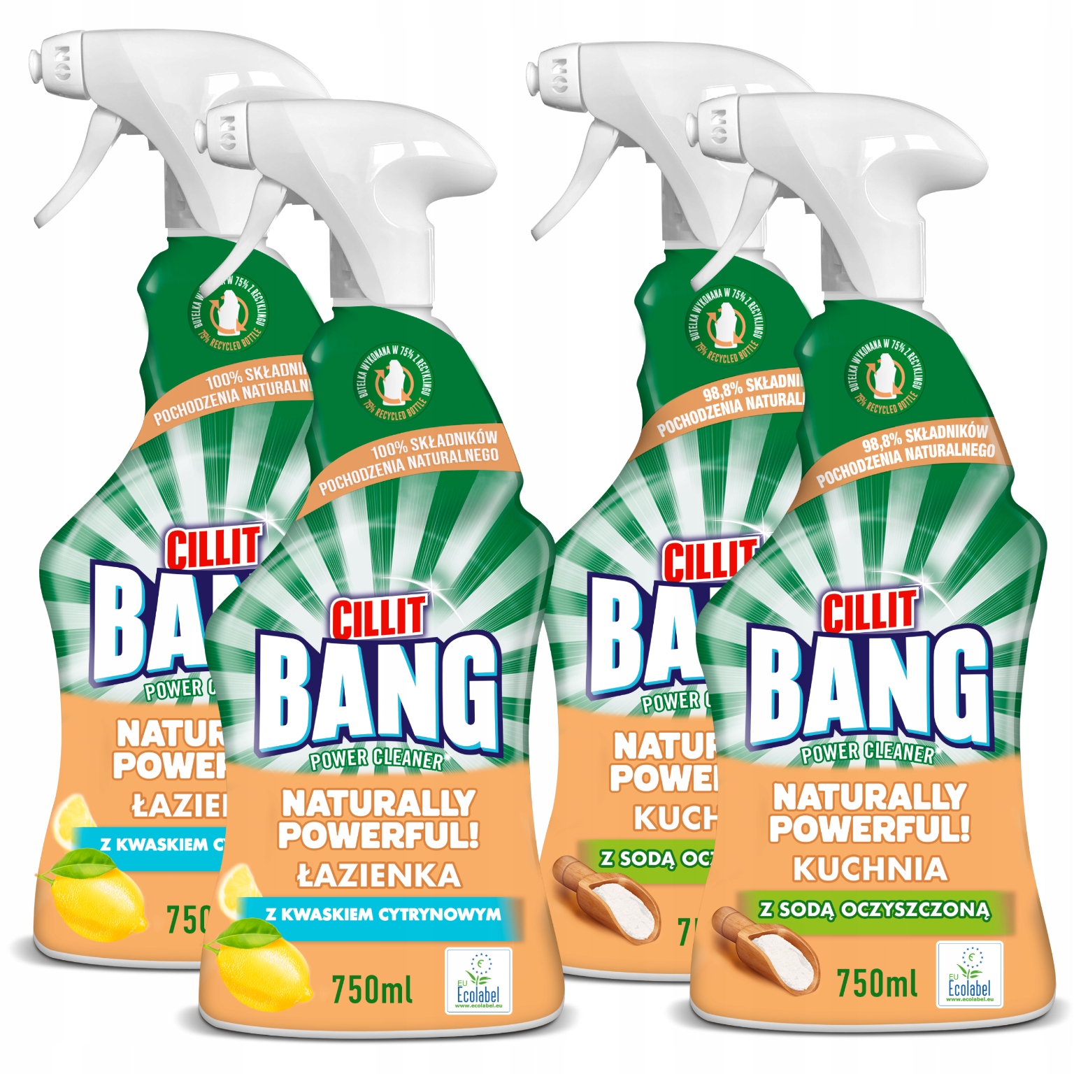 Levně Cillit Bang Sada Mix sprejů do kuchyně a koupelny s kyselinou a sodou 4x750 ml