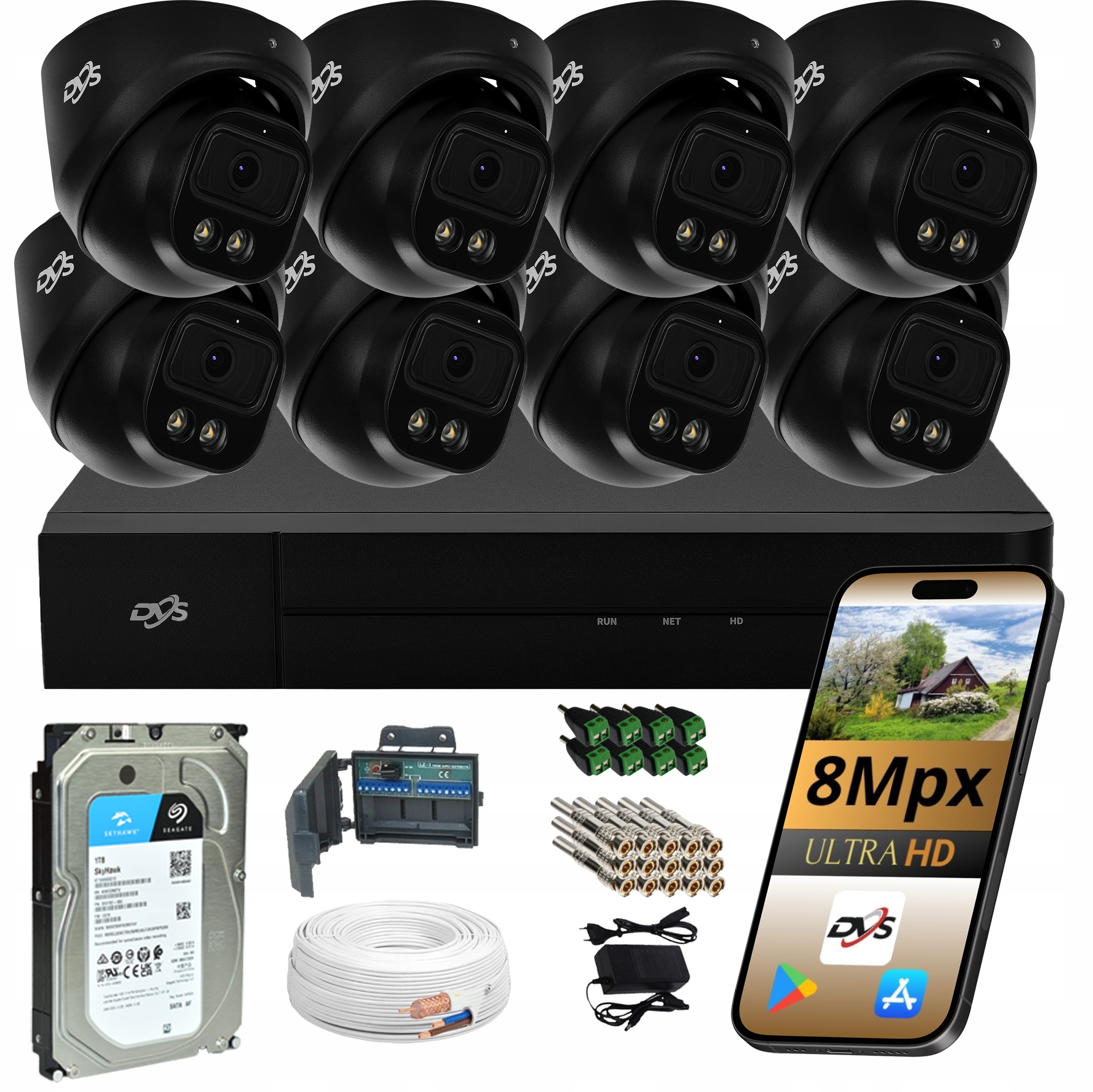 Kompletny Zestaw Monitoringu 8 Kamer 8MPX Zewnętrzne Dual Light Led Ir Dysk
