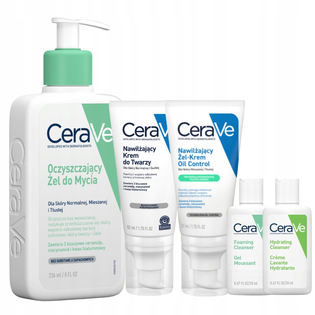 CeraVe Oczyszczający Żel, Nawilżający krem, Żel-krem oil control do twarzy