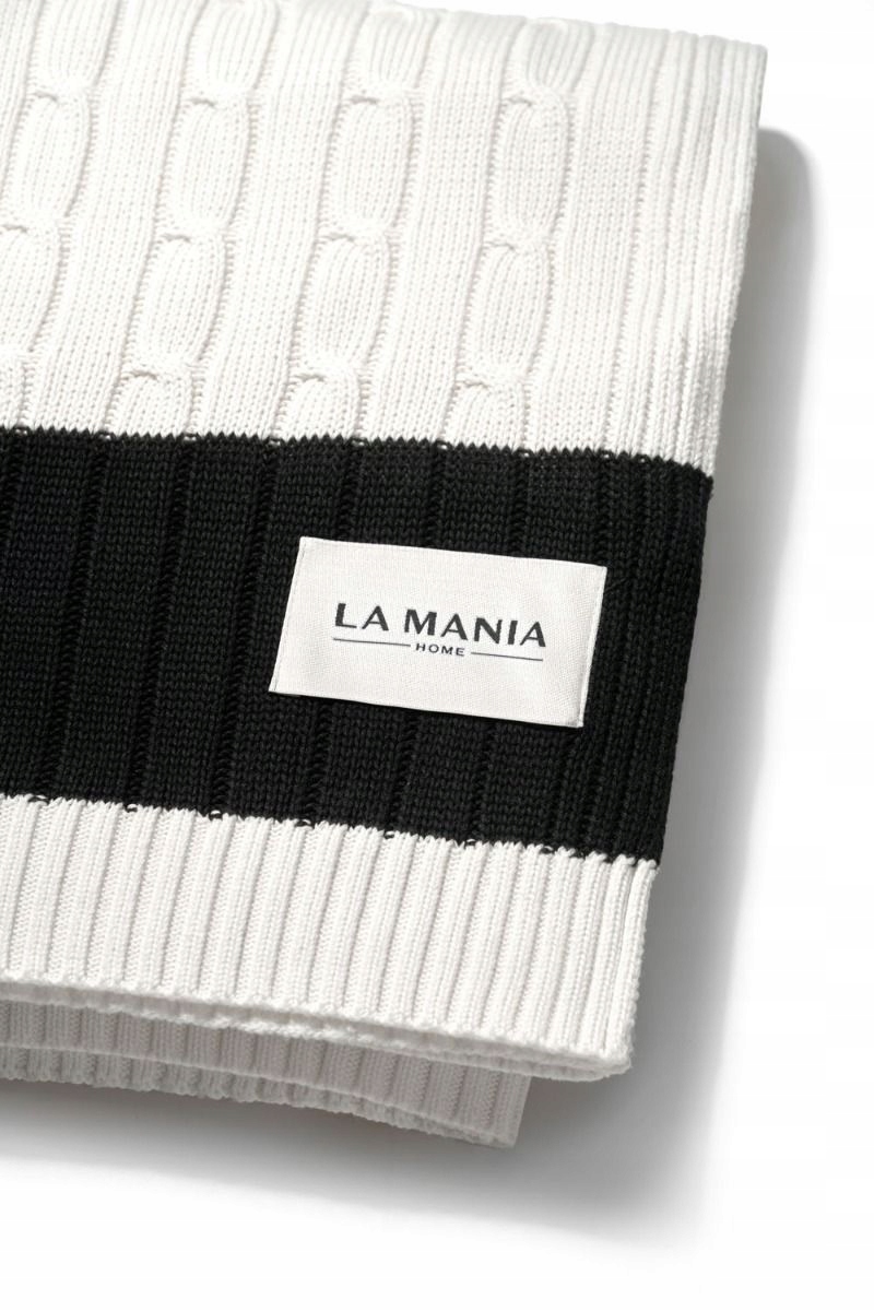 LA MANIA MIĘKKI KOC PLED BIAŁY CZARNY BAMBUS 50 BAWEŁNA 140X160