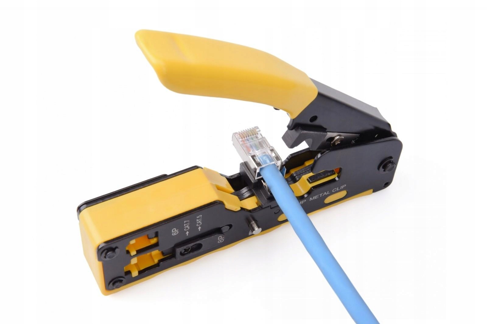 Zaciskarka do wtyków przelotowych RJ45 kat.5e/kat.6, RJ12, RJ11 z funkcją