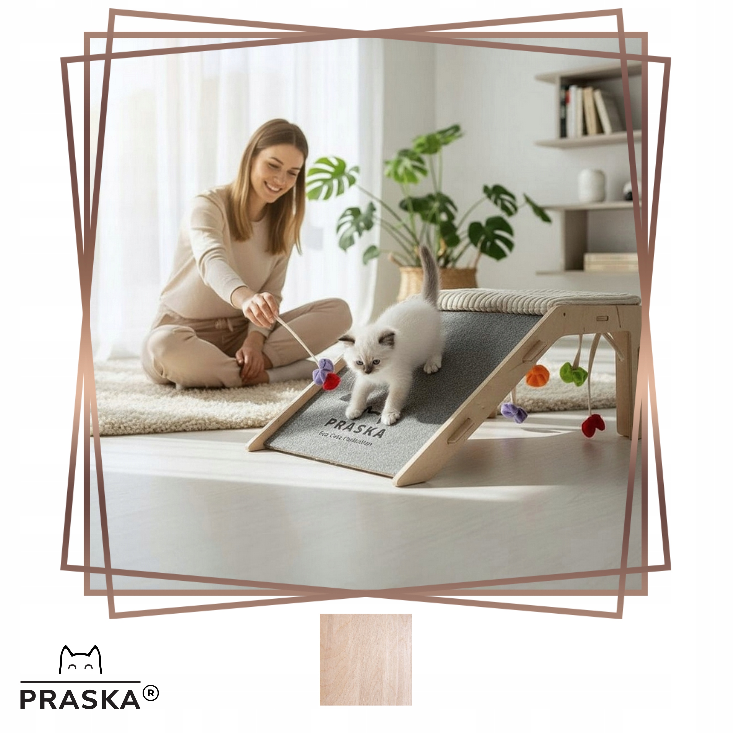 Levně Pražské Dětské hřiště pro kočky škrabadlo plošina pelíšek Mašlička překližka Natural