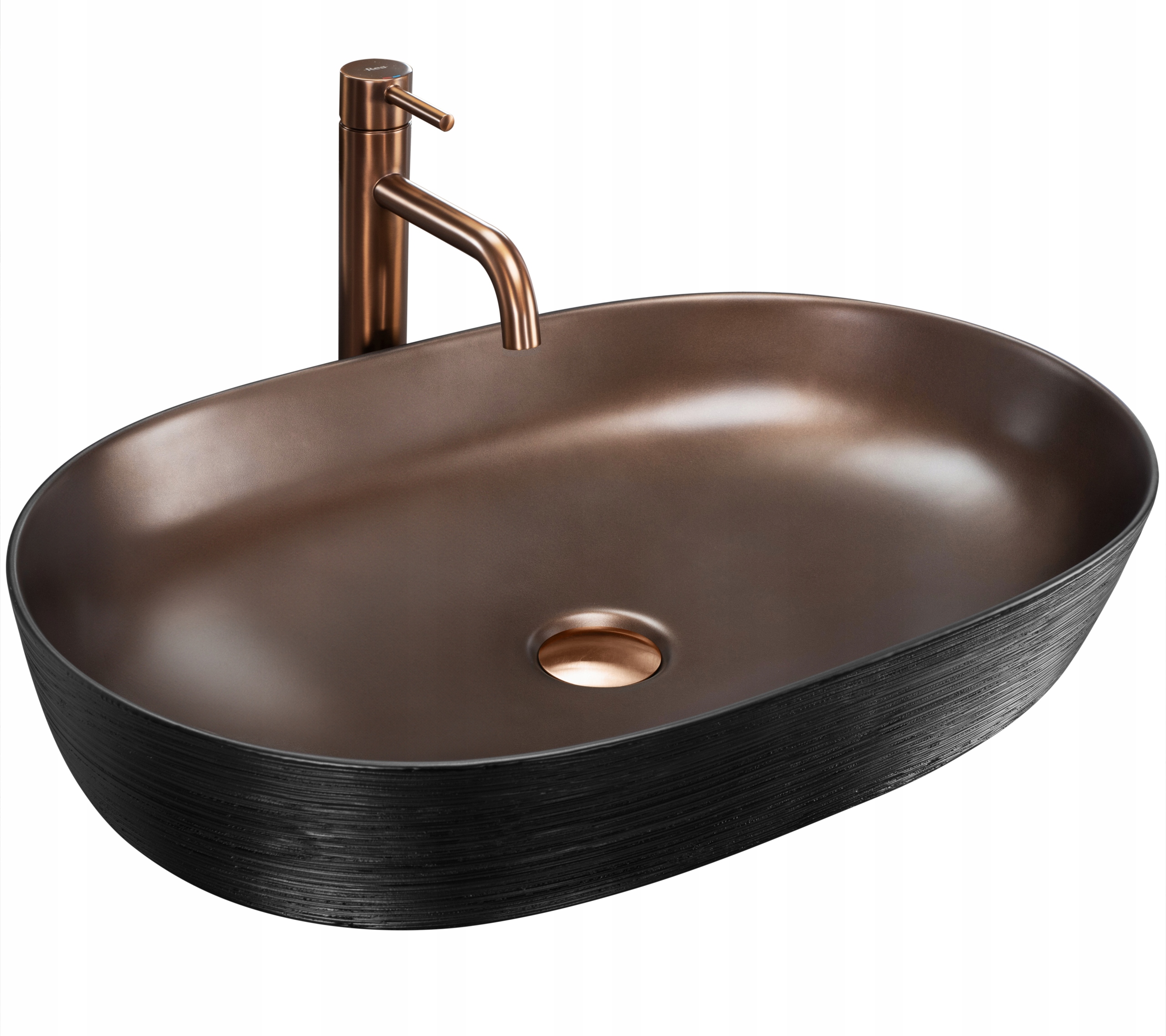 Umyvadlo na desku oválné Cleo 61 Copper Brush Black Velké na skříňku Rea