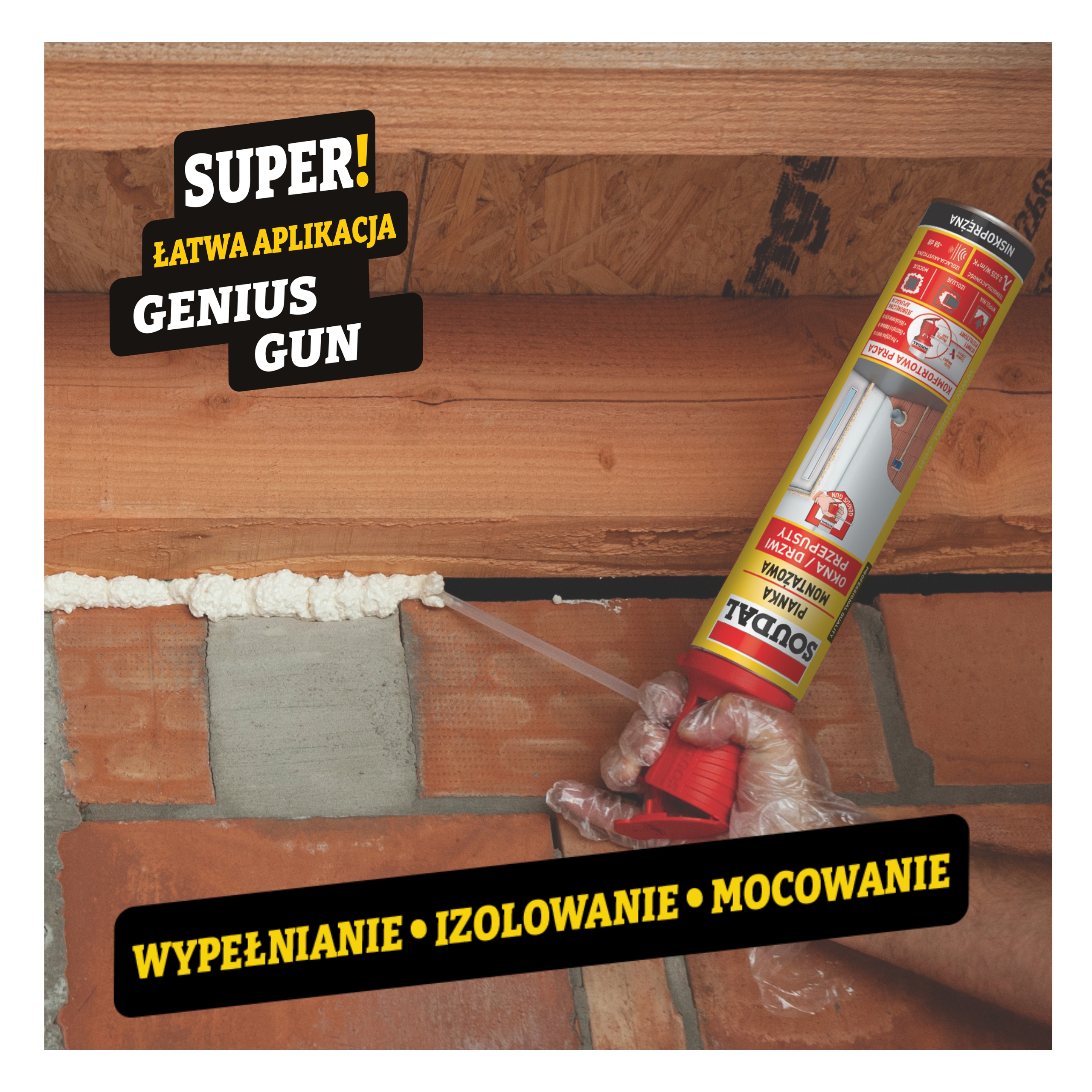 Pianka montażowa Soudal z aplikatorem Genius Gun 770ml nie wymaga pistoletu