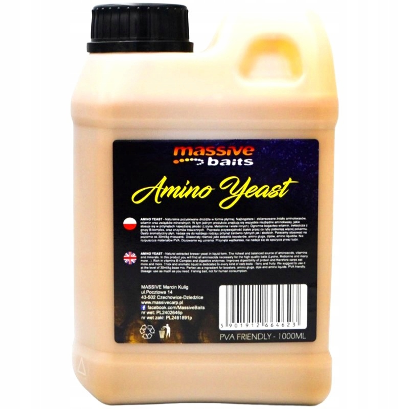 Zalewa Massive Baits Liquids Amino Yeast Płynne Drożdże 1000ml Do Kulek Dip