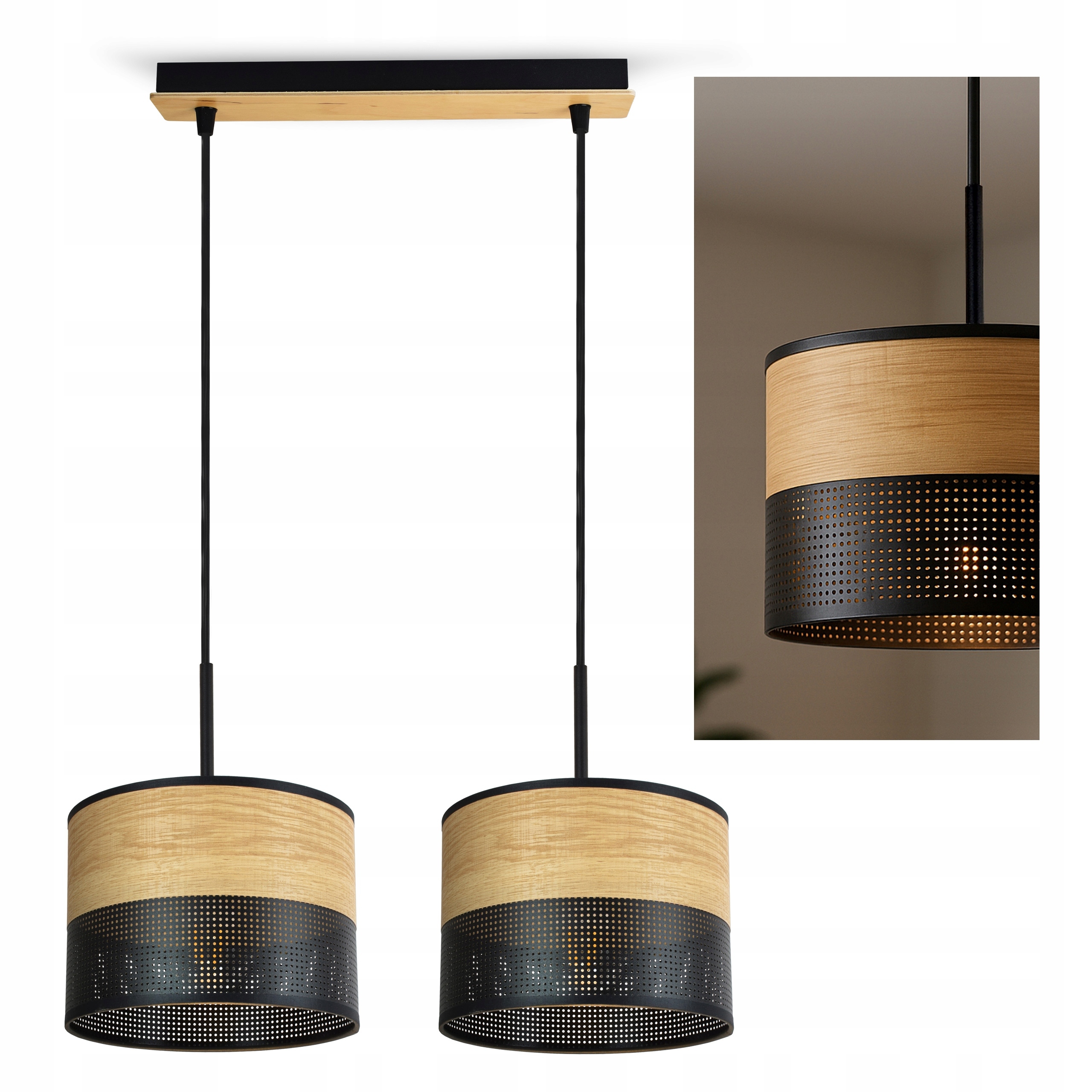 Závěsné stropní svítidlo s lustrem Černá ze dřeva 497-BZ2 nad stůl Loft Led