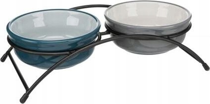 Levně Set keramických misek v kovovém stojánku, 2 × 0.25 l/ø 13 cm, petrolejová/š